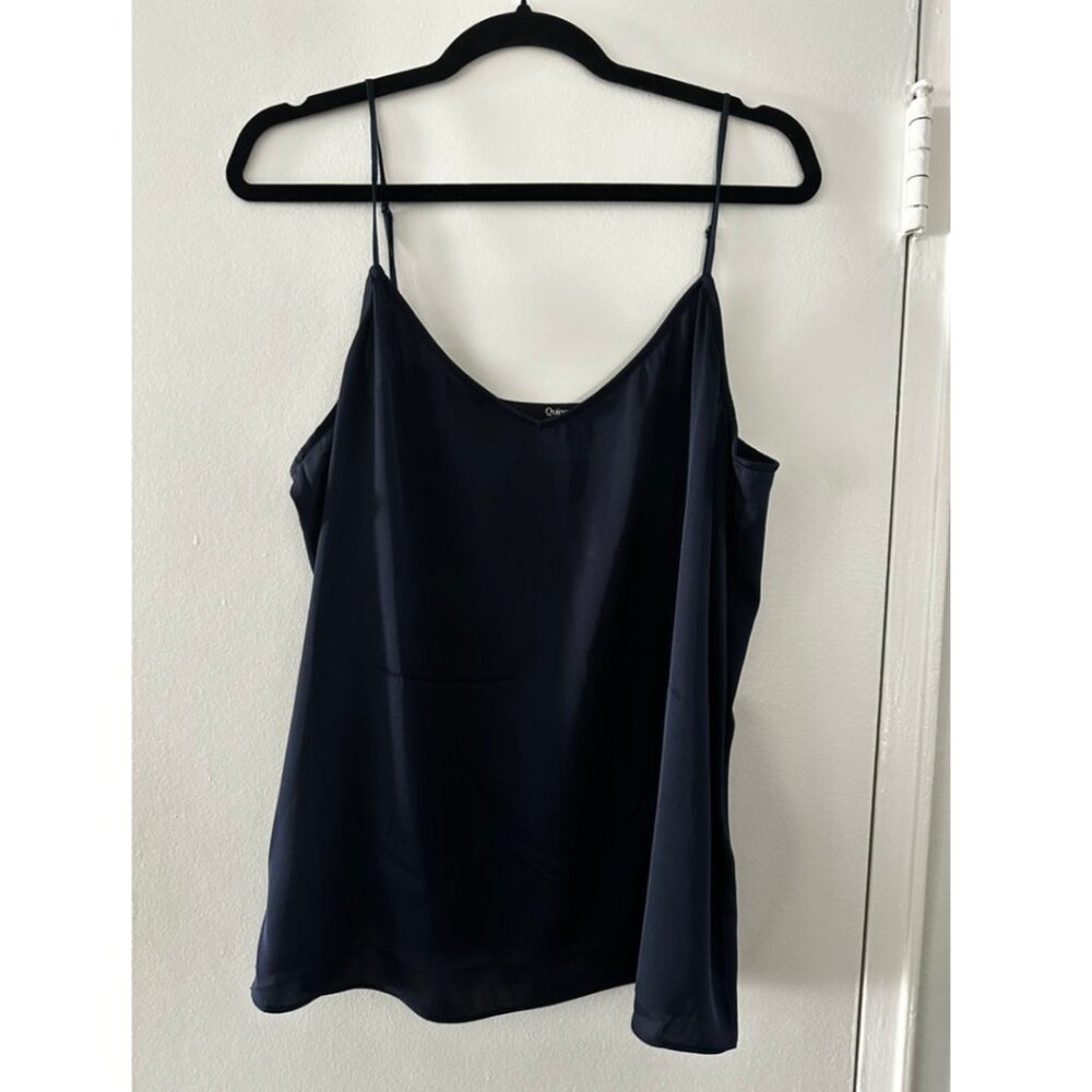 Quince Navy Washable Stretch Silk V-Neck Cami